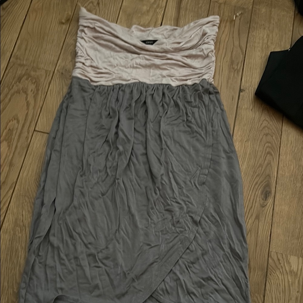 Soprano Cream and Gray Strapless Sundress